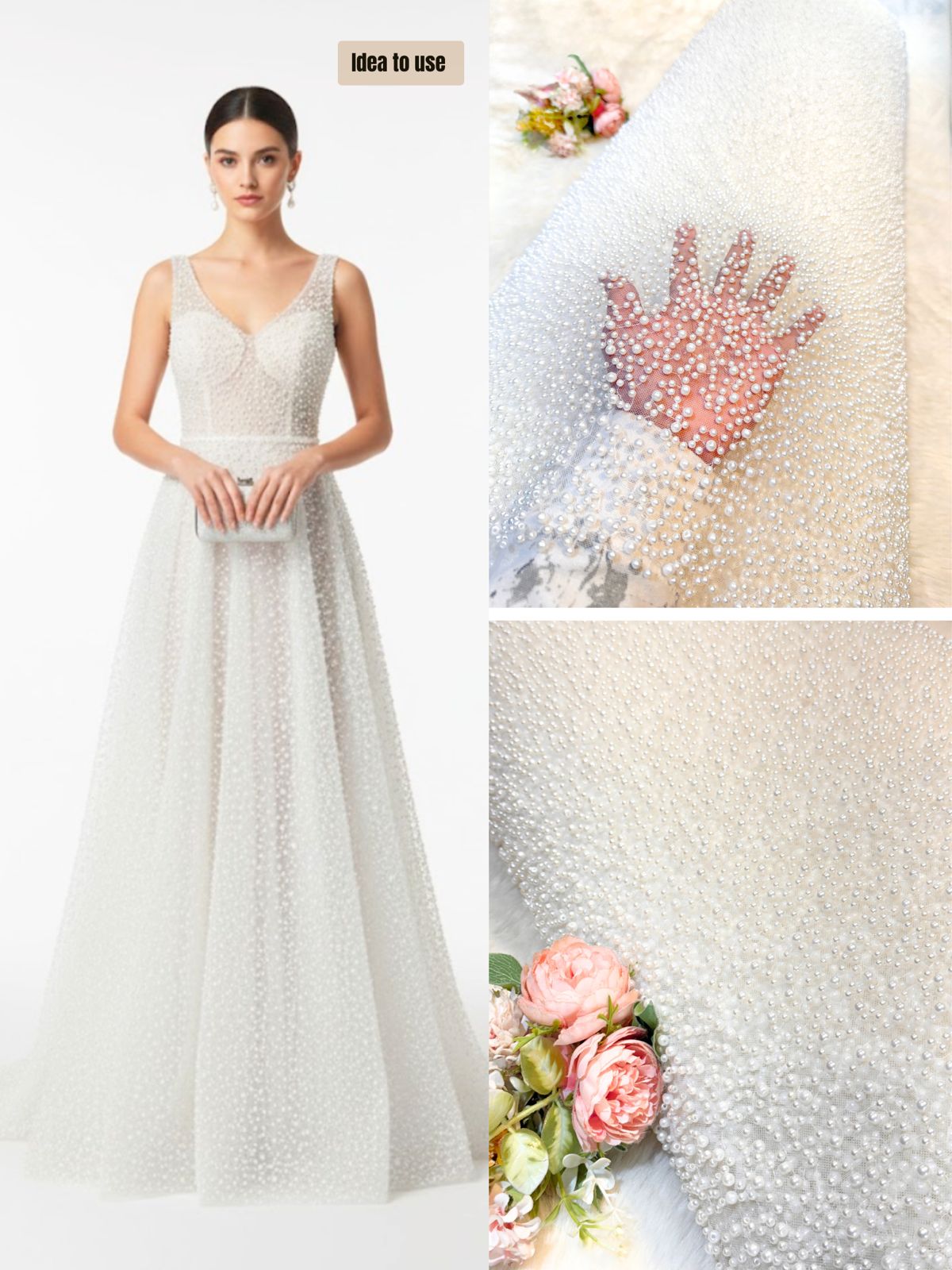 Imported Handwork Net Embroidery With Scattered Pearls Work 54 inch width