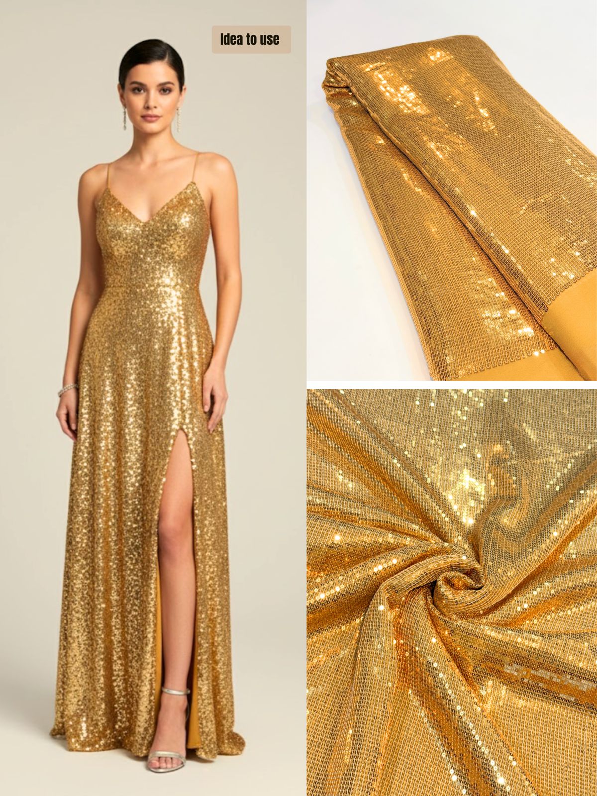 Gold Georgette Flat Sequins Sheet Embroidery 44 inch width