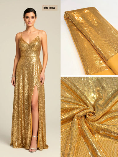 Gold Georgette Flat Sequins Sheet Embroidery 44 inch width