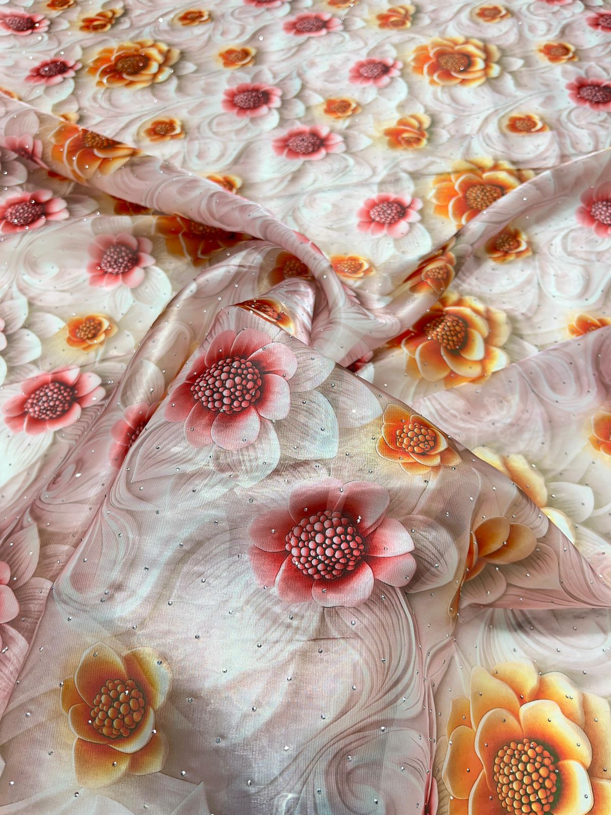 Imported organza floral print with Siroski work 💎 54 inch width