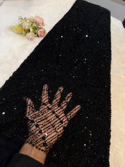 (Precut of 1.10 Meter) Black Emil Handwork Net Embroidery 54 inch width