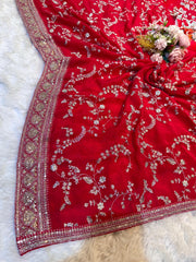 Red Pure Viscose Chinon Sabhya Dupatta 37 inch width