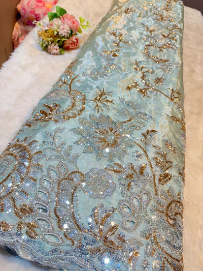 Ibiza Jimmy choo Mint Green Tissue Handwork Embroidery 54 inch Width