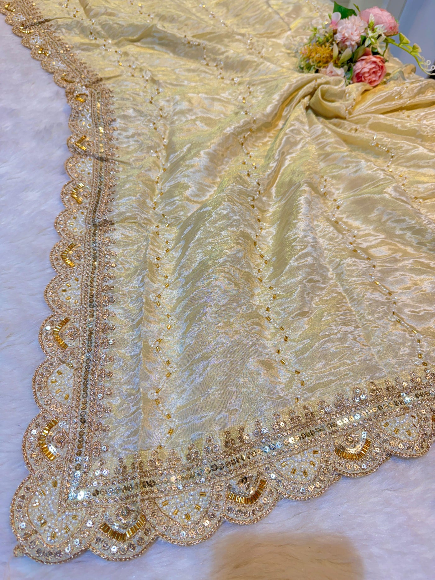 Mehz Zari Tissue Handwork Dyeable Dupatta (2.40 meter length)