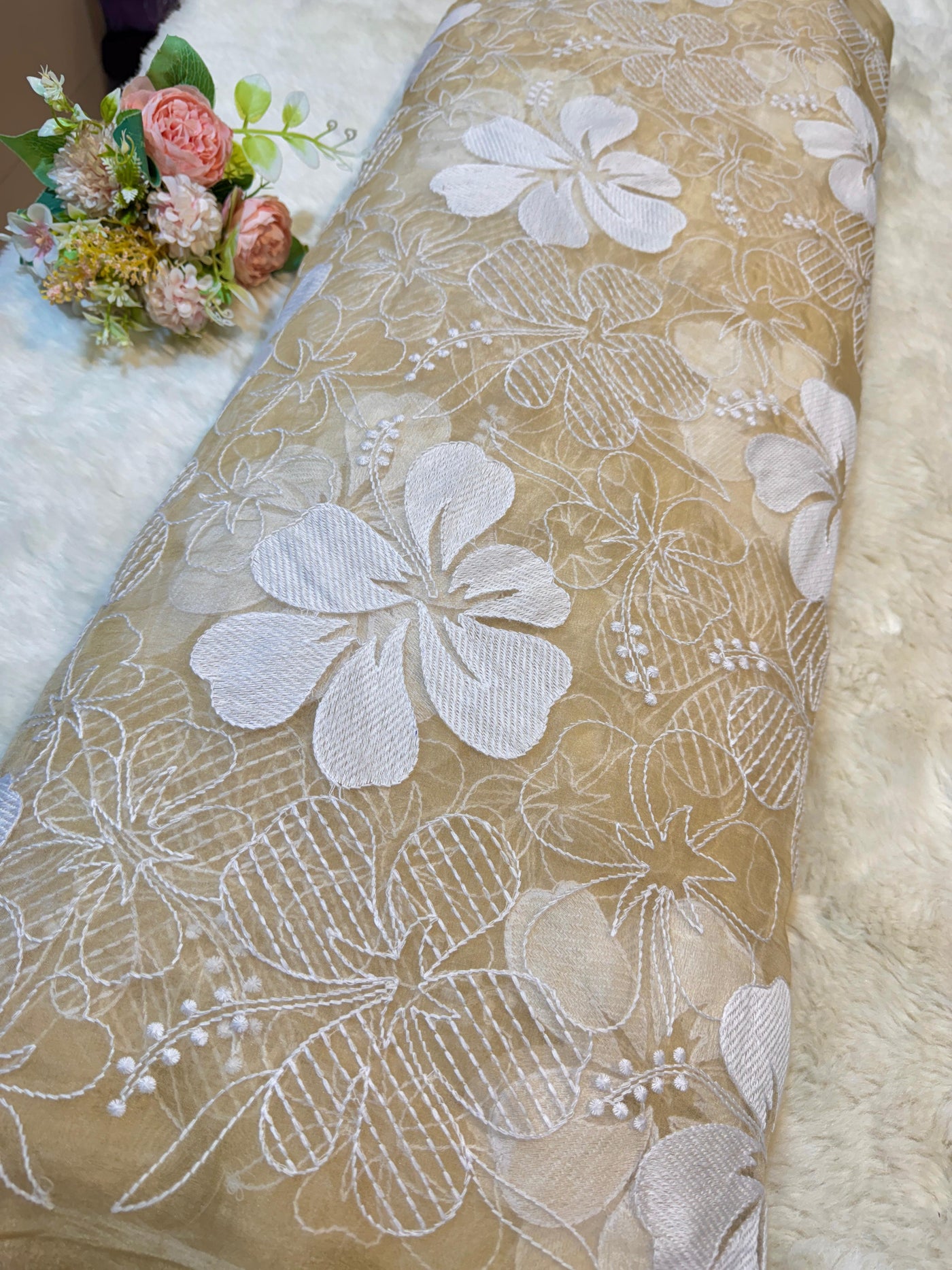 Aina Floral Organza Chikankari Embroidery 44 Inch Width