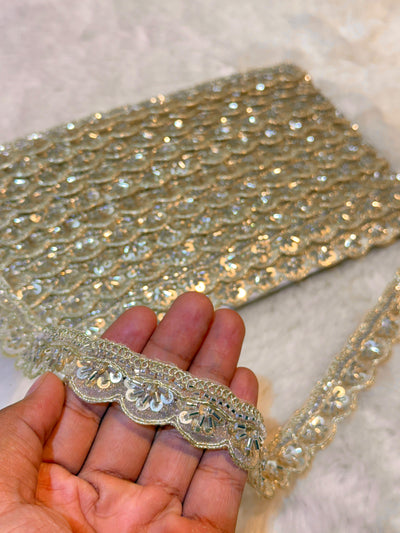 (Wholesale pack of 9 meter ) Lace Border With Cutdana and Sequins work