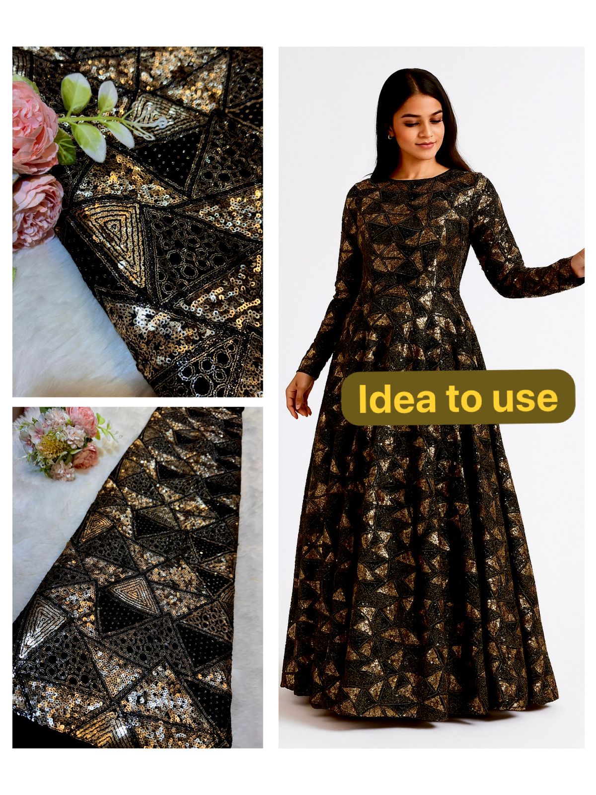 Georgette Thread And Sequins Embroidery Prism Pattern 44 Inch width