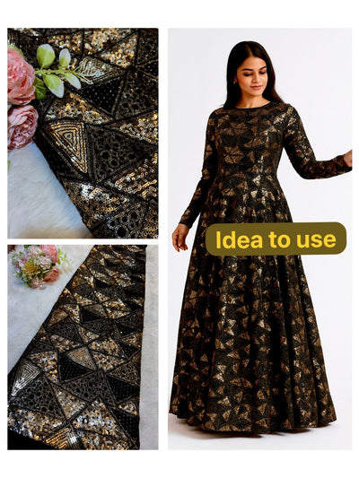 Georgette Thread And Sequins Embroidery Prism Pattern 44 Inch width