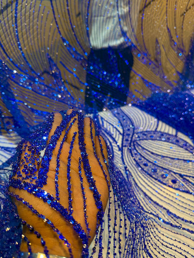 Royal Blue Net Imported Handwork Net Embroidery Fabric 54 inch width