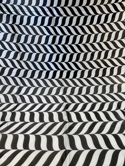 (Precut of 1 Meter) Satin Georgette Print Black White Pattern Geometric 44 Inch width
