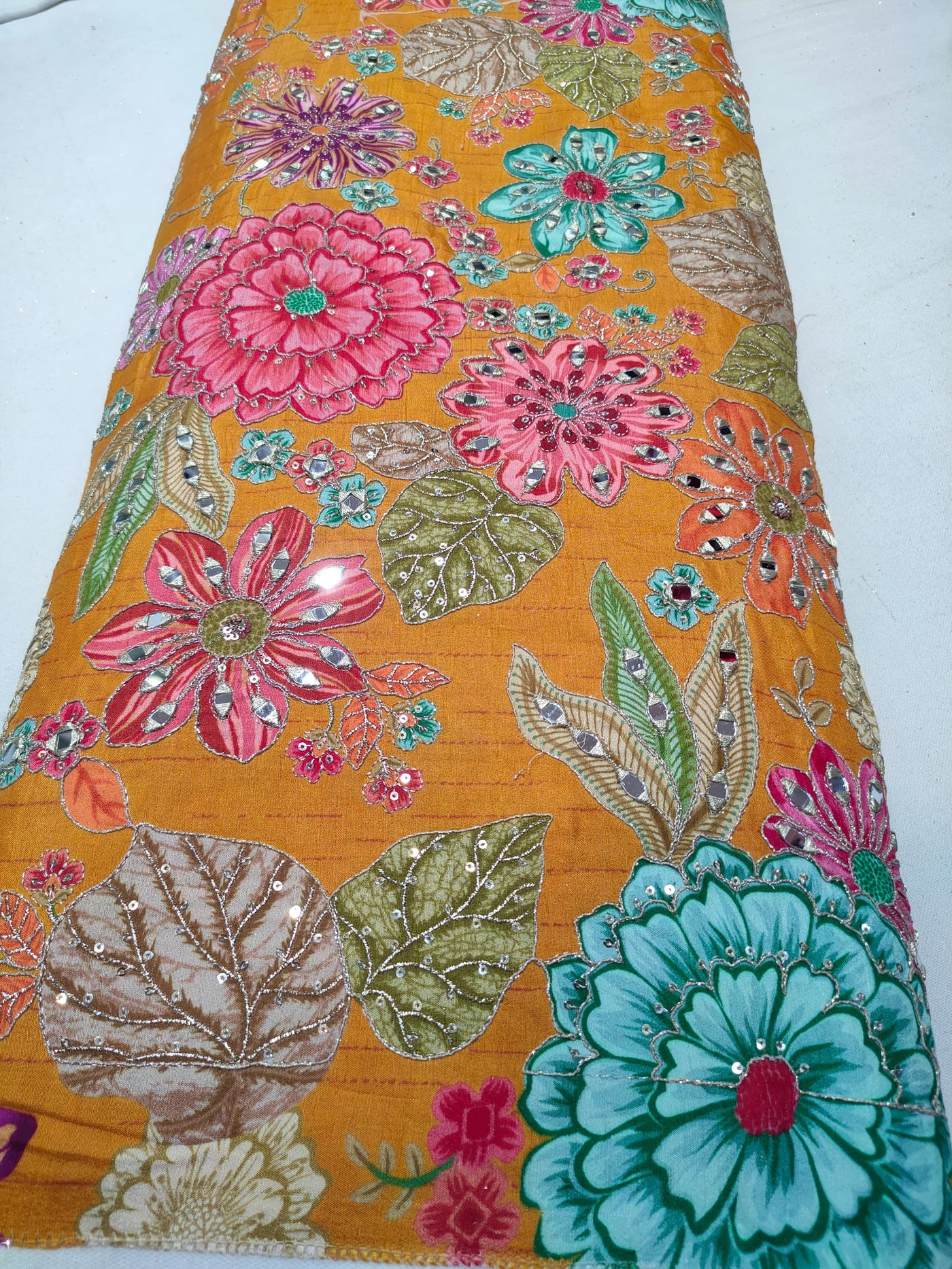Boho Big Width Silk Floral Embroidery Handwork 48 inch width