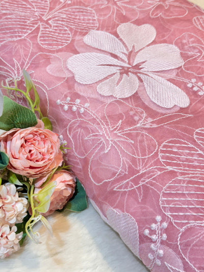 Aina Floral Organza Chikankari Embroidery 44 Inch Width