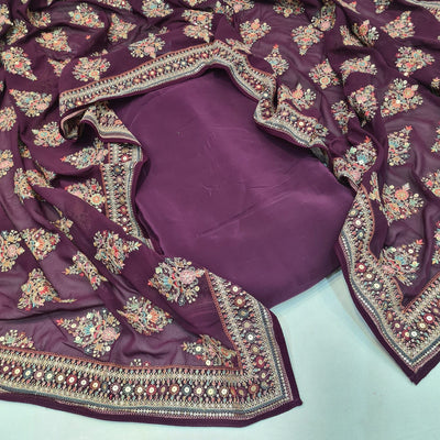 Combination Suit Sets of Georgette  Premium Kashmiri Dupatta And Plain crape Suit