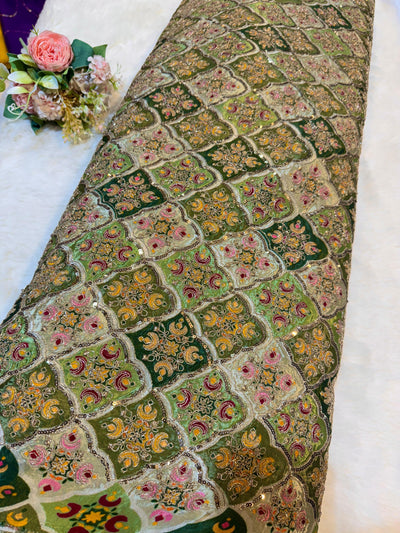 Pure Crape Embroidery with Zari and Sequins Work 44 Inch Width