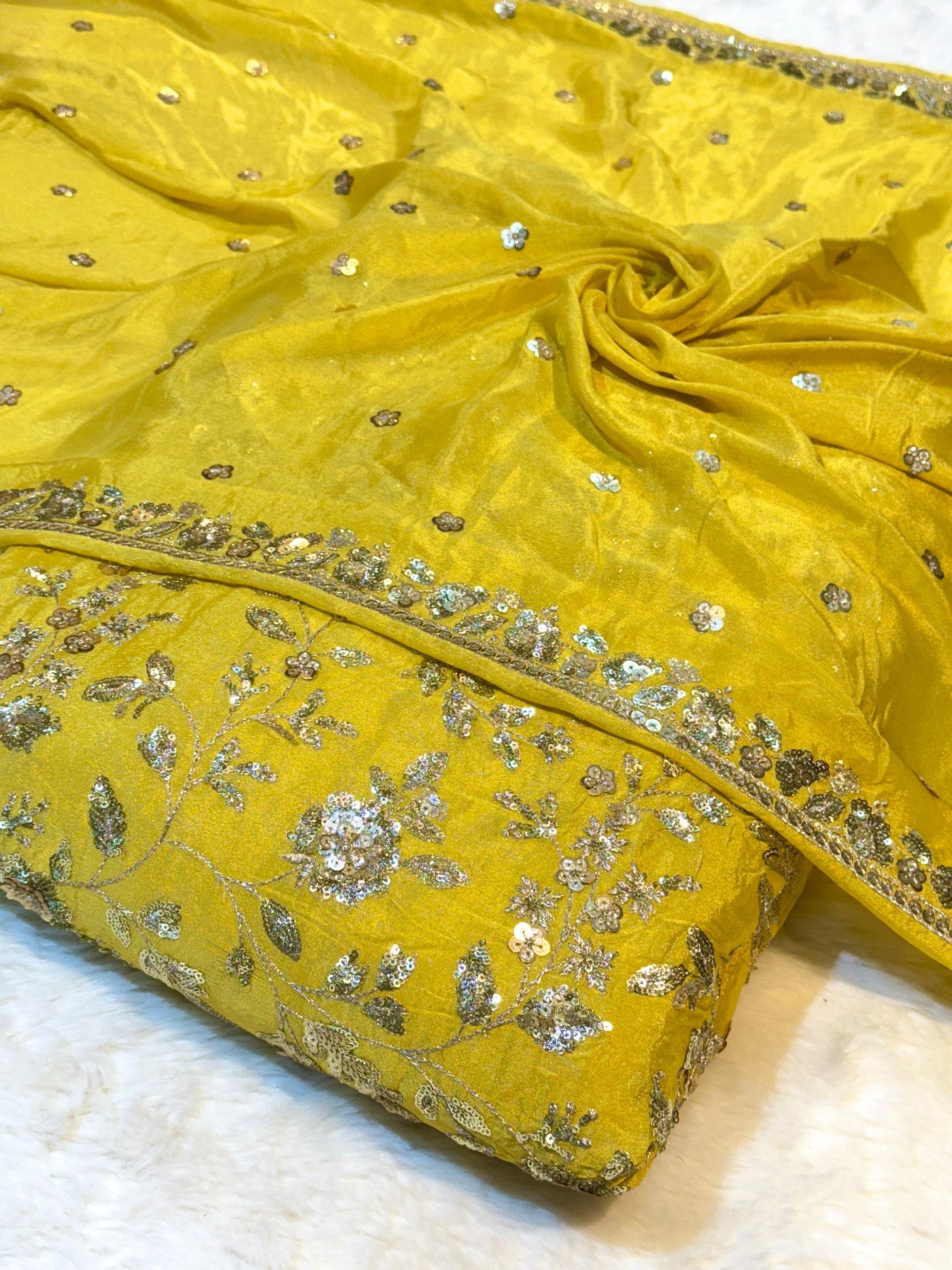 (Mix Match Combinations ) - Pure chinon sequins Work Shirt / Pure Chinon double Side Border Dupatta