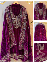 Rani Purple Crush Velvet Handwork Suit Set