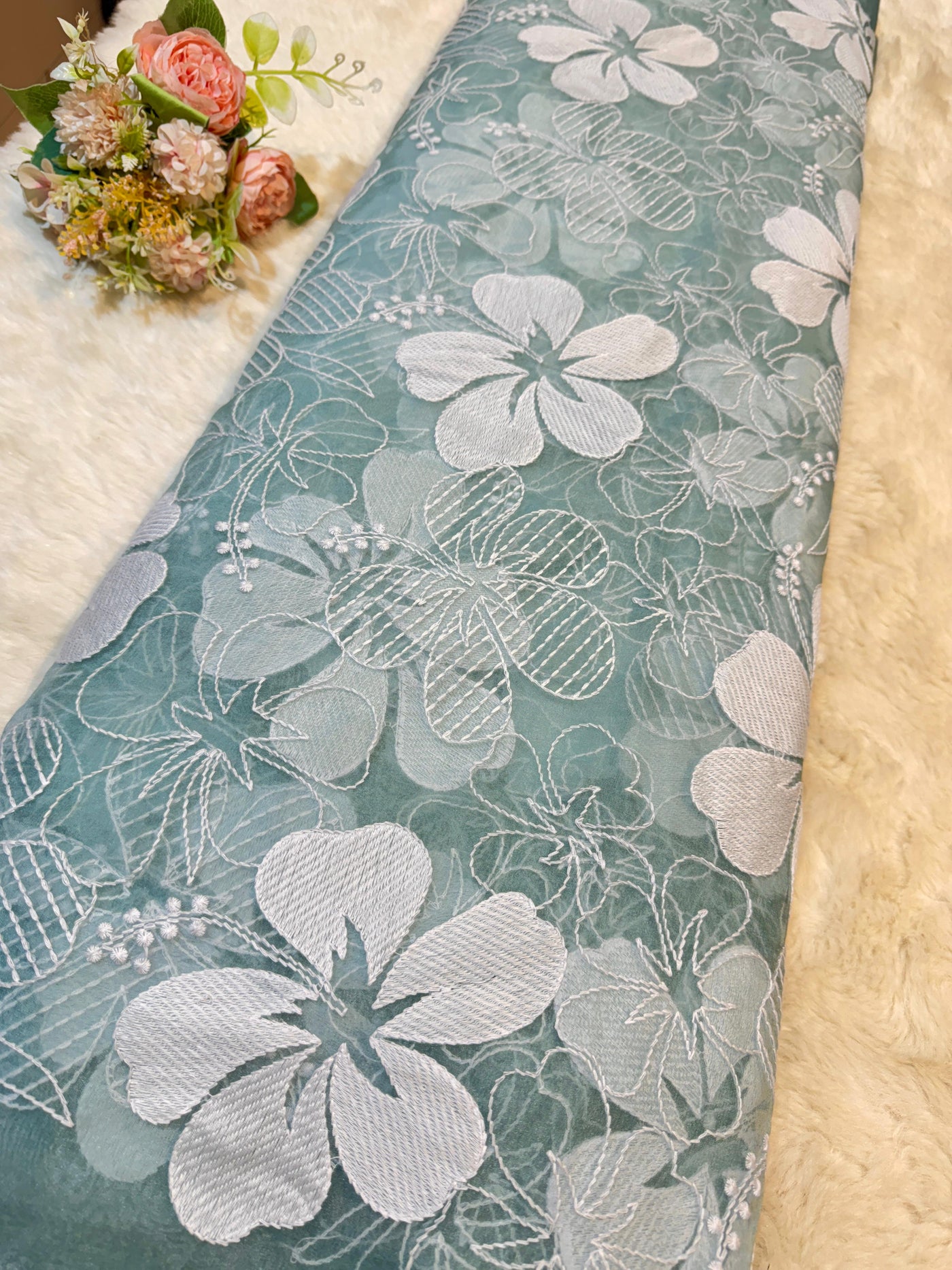Aina Floral Organza Chikankari Embroidery 44 Inch Width