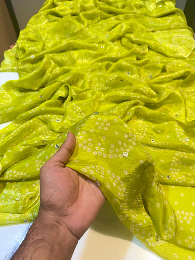 Pure Chinon with Embroidery with Bandhej print 44 Inch width