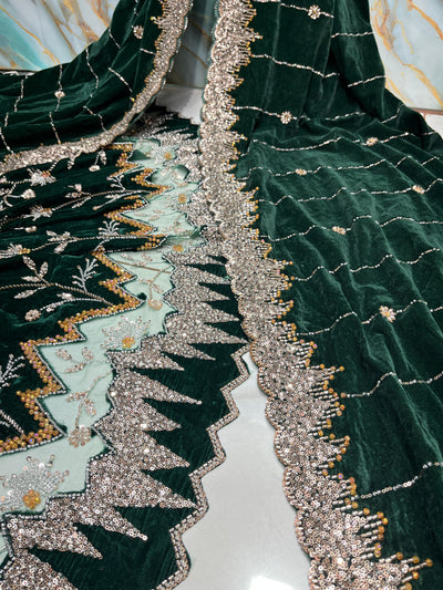 (Mix and Match ) Pure Velvet Handwork Embroidery 54 inch width / velvet  Dupatta With Two side Borders  37 inch width
