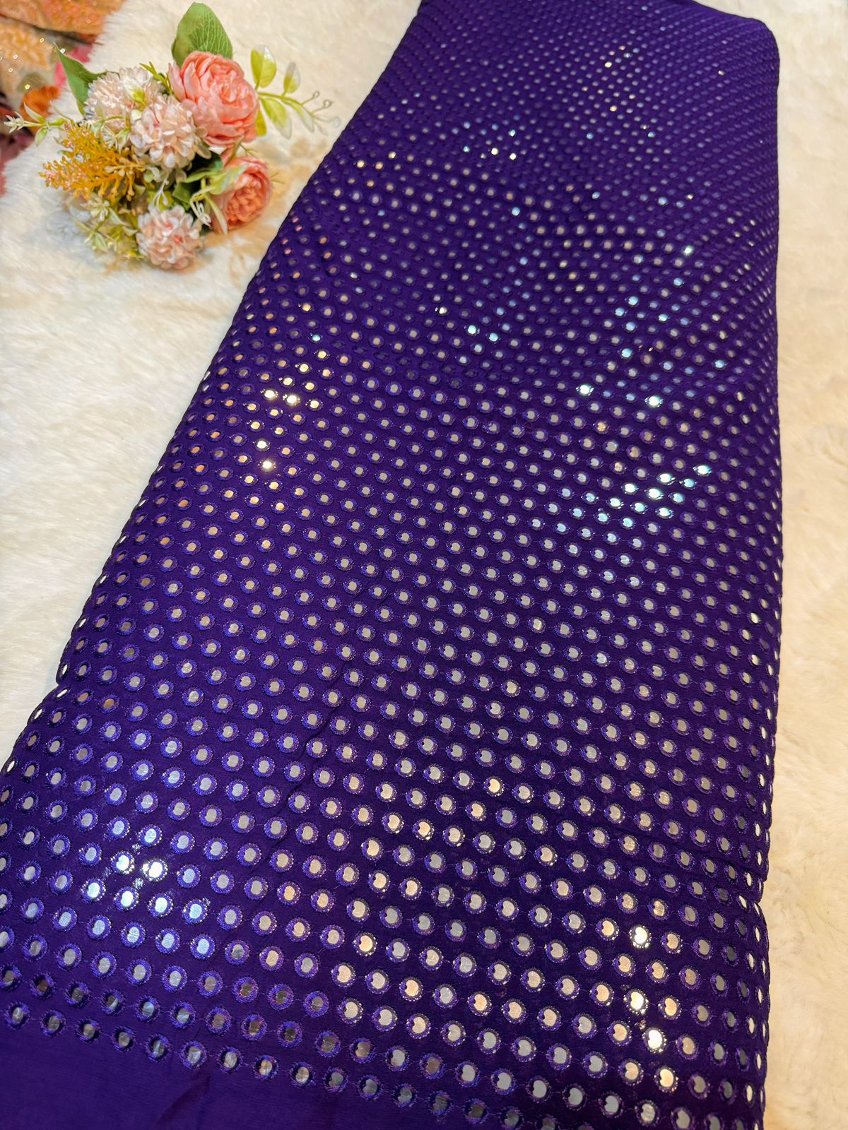 Pure Viscose Georgette Mirrror Embroidery 44 inch width