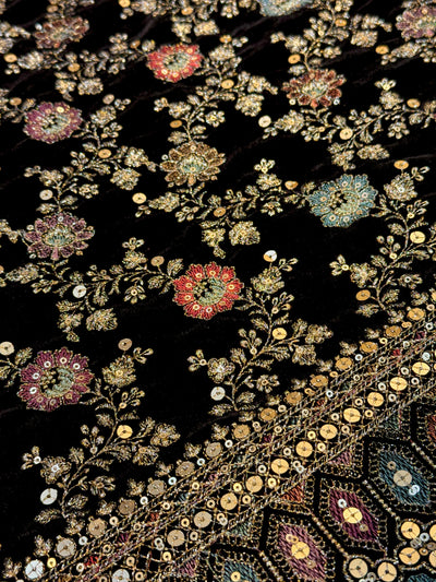 Black velvet Embroidery Thread and Sequins work 48 Inch width