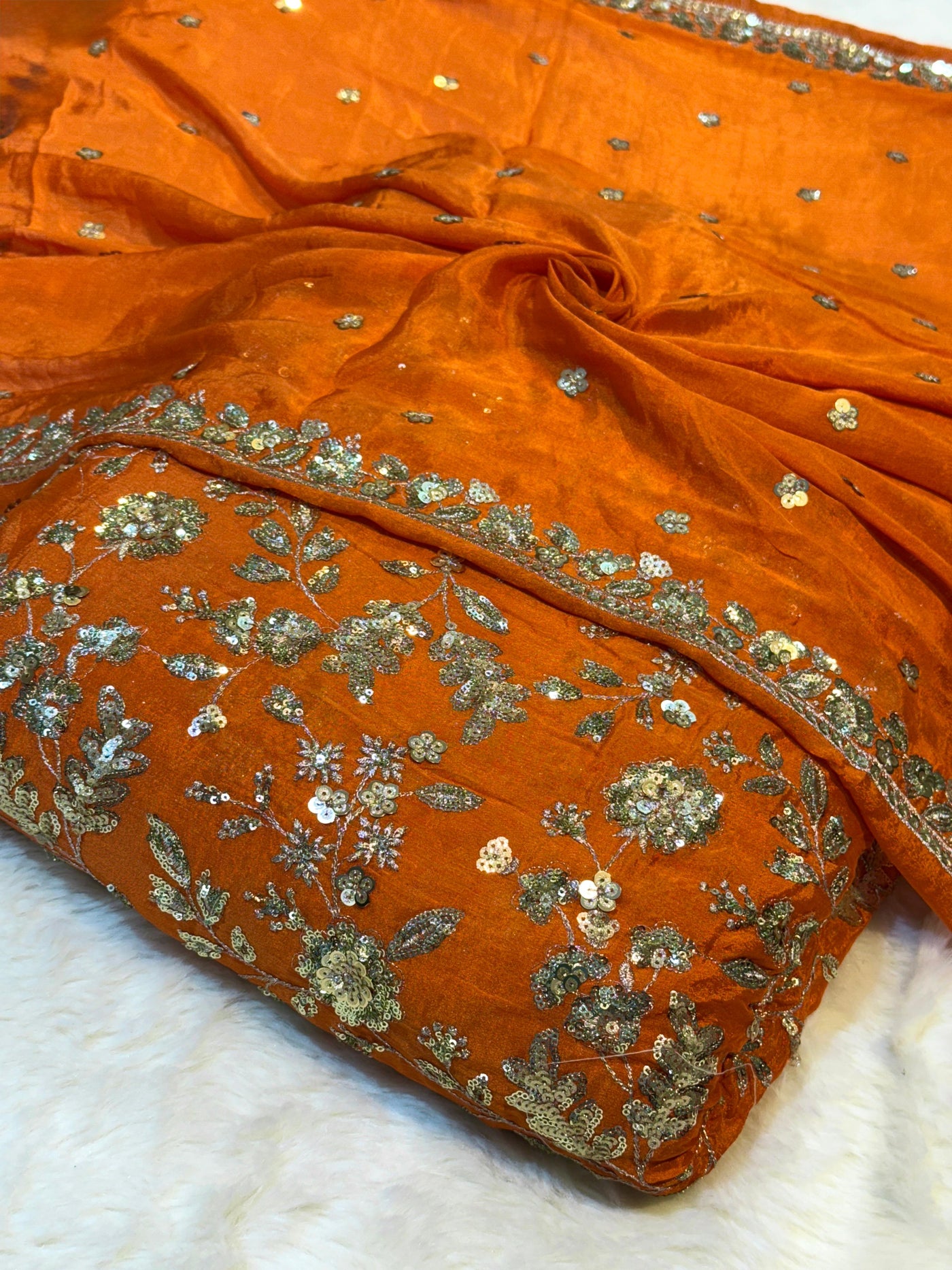 (Mix Match Combinations ) - Pure chinon sequins Work Shirt / Pure Chinon double Side Border Dupatta