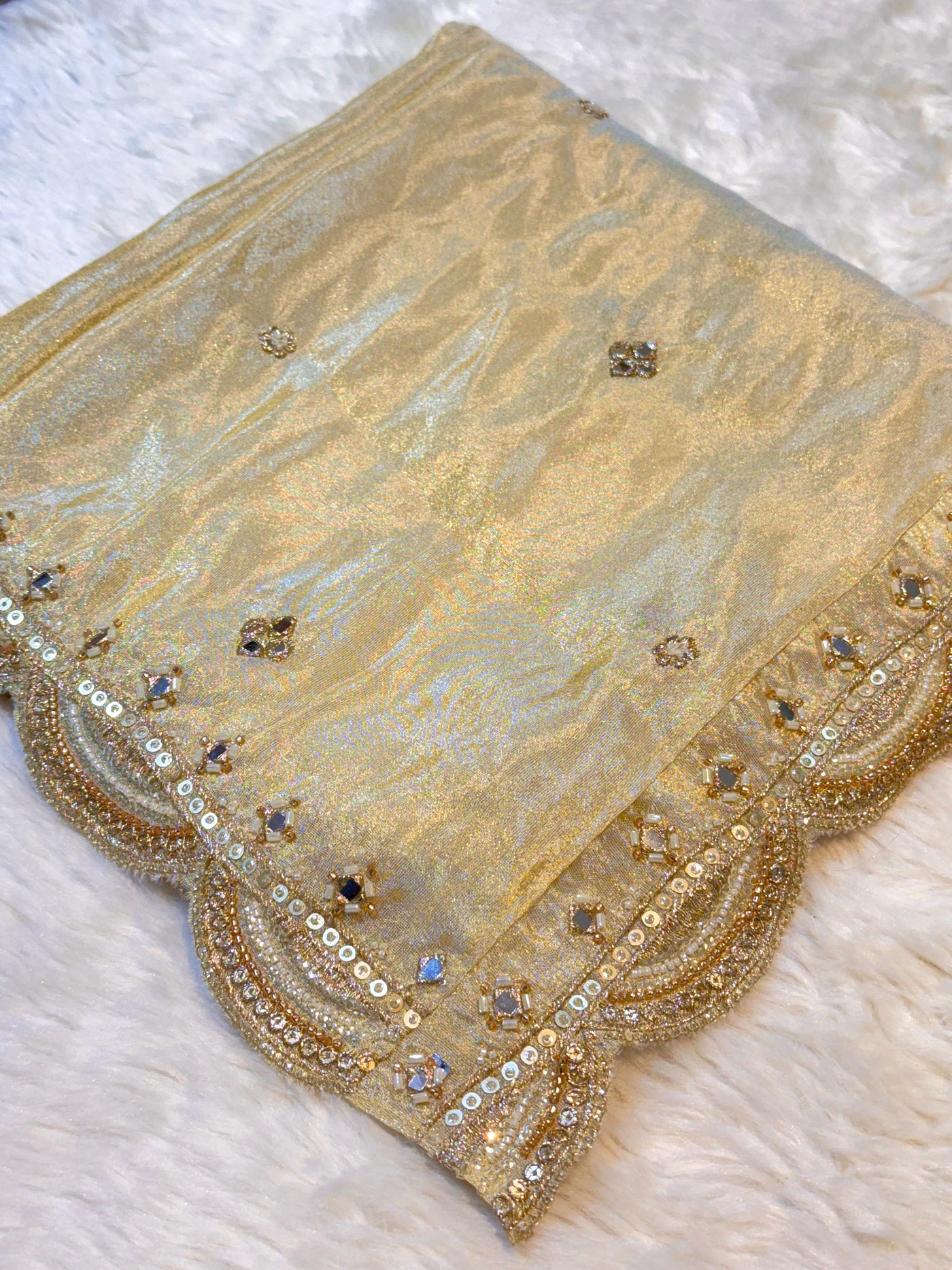 Mehz Zari Tissue Handwork Dyeable Dupatta with Four Side Mirror Cutdana Work Borders (2.40 meter length )