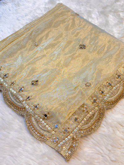 Mehz Zari Tissue Handwork Dyeable Dupatta with Four Side Mirror Cutdana Work Borders (2.40 meter length )