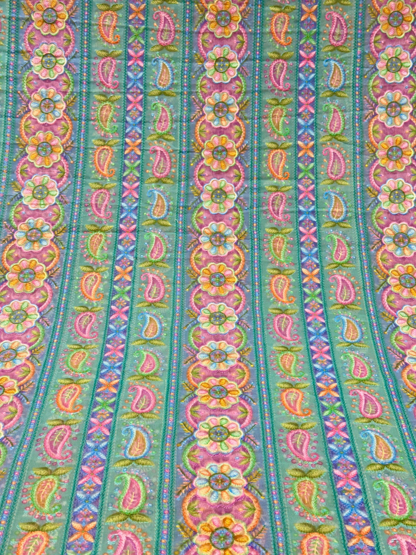 Aqua Green Georgette Chikankari Stripe Floral Threadwork Embroidery 44 inch width