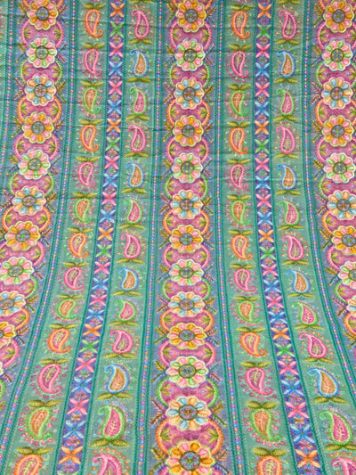 Aqua Green Georgette Chikankari Stripe Floral Threadwork Embroidery 44 inch width