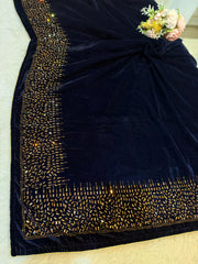 Navy Blue Velvet stoles With Stone Work 2.10 meter length 37 inch width