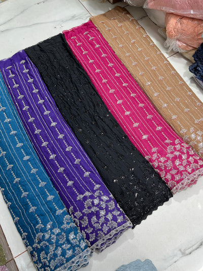 (Mix and Match )Chiffon Georgette  Embroidery  54 inch width / Chiffon-Georgette  Dupatta With Two side borders  37 inch width