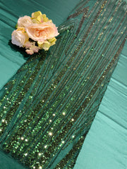 (Precut of 0.80 Meter) Green Handwork Net Embroidery With Sequins And Cutdana 44 Inch
