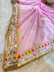 Almas Georgette Thread work Sequins Pink Dupatta