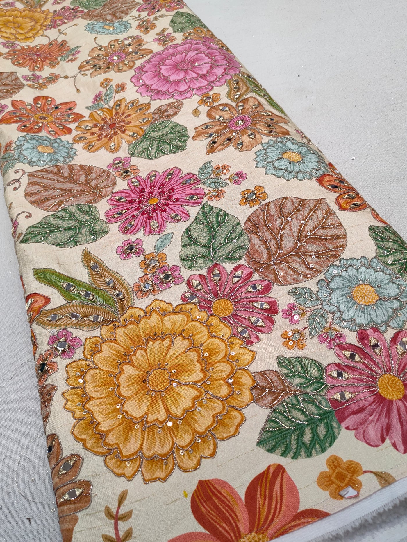 Boho Big Width Silk Floral Embroidery Handwork 48 inch width