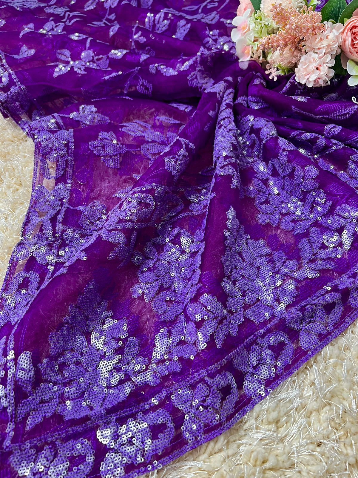 Pure Organza silk Dupatta With Sequins  work Purple