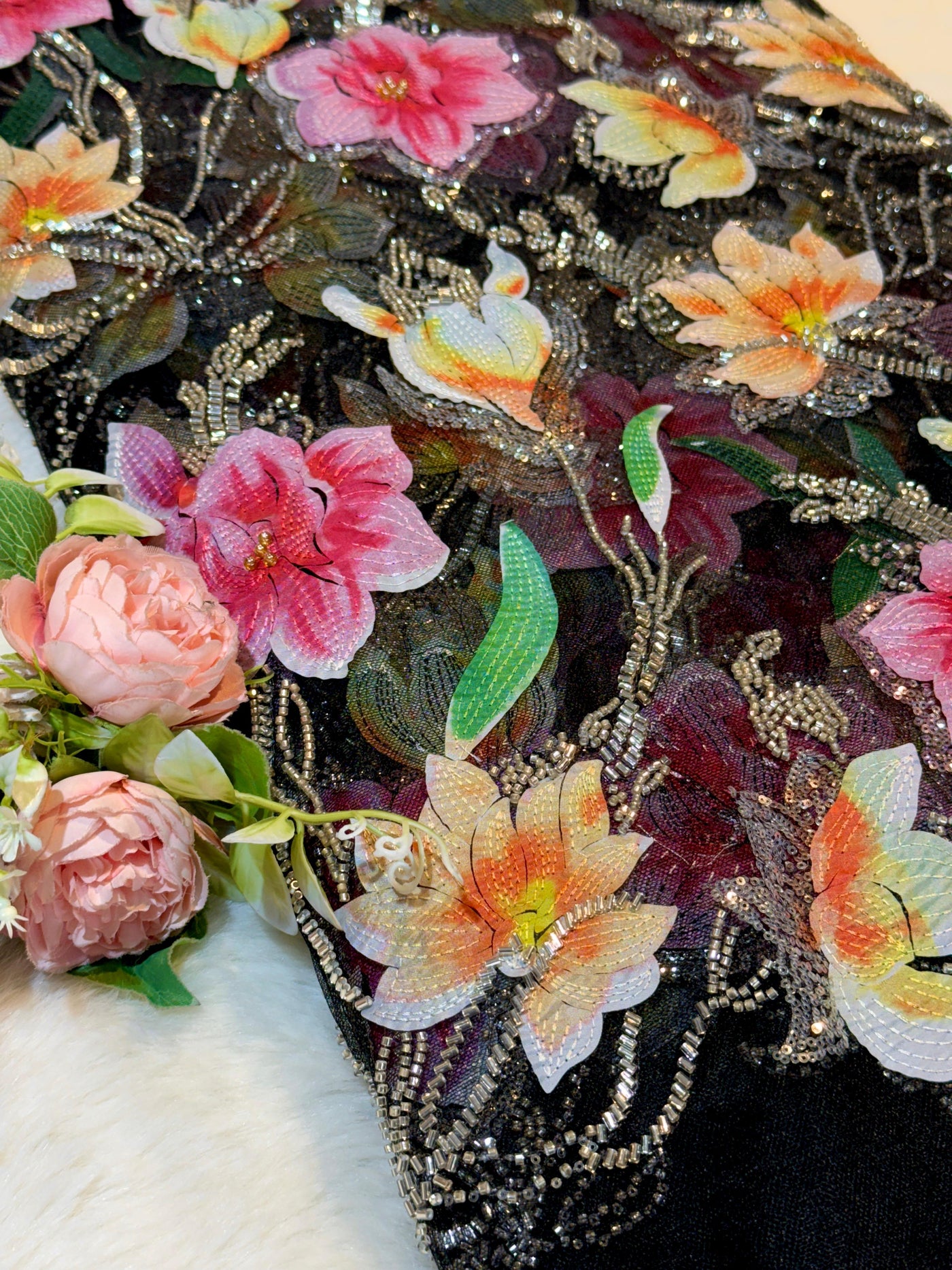 Zoya Appliqué Handwork Net Embroidery With Florals 54 inch width