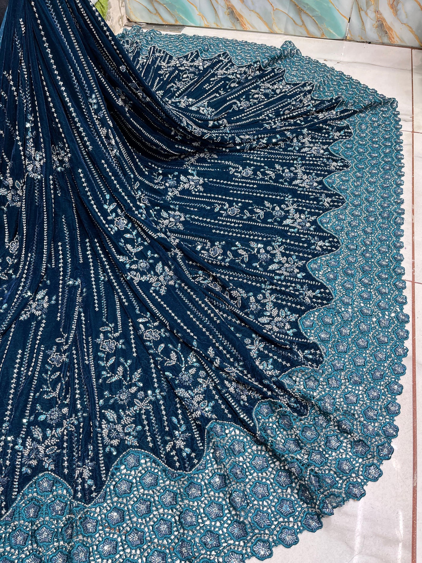 Imported Handwork Velvet Embroidery 50 inch width With Crochet￼ Border