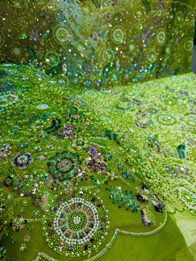Luxury Haseena Pearl and Cutdana Handwork Net Embroidery 54 inch width