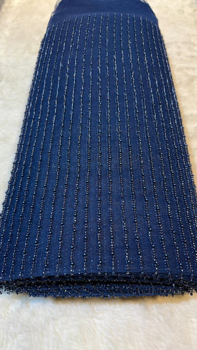 Net Stripe Handwork Nets with Cutdana and Pearl work 54 inch width