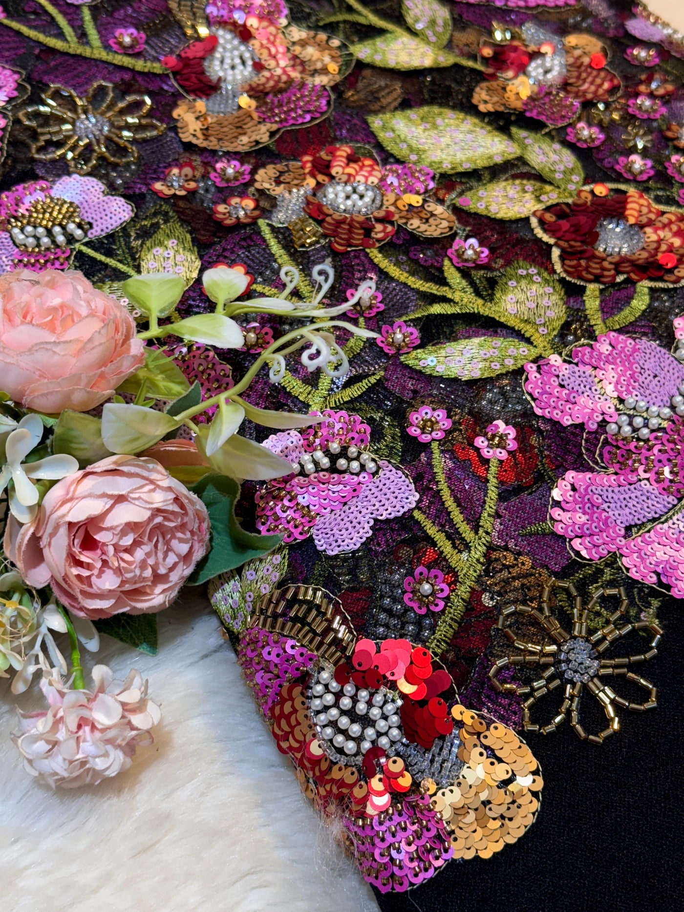 Net Floral Handwork Net Embroidery 54 inch width With Sequins And Cutdana work