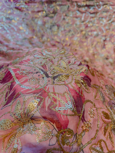 Ifra Satin Georgette Floral with Sequins Embroidery 44 inch width