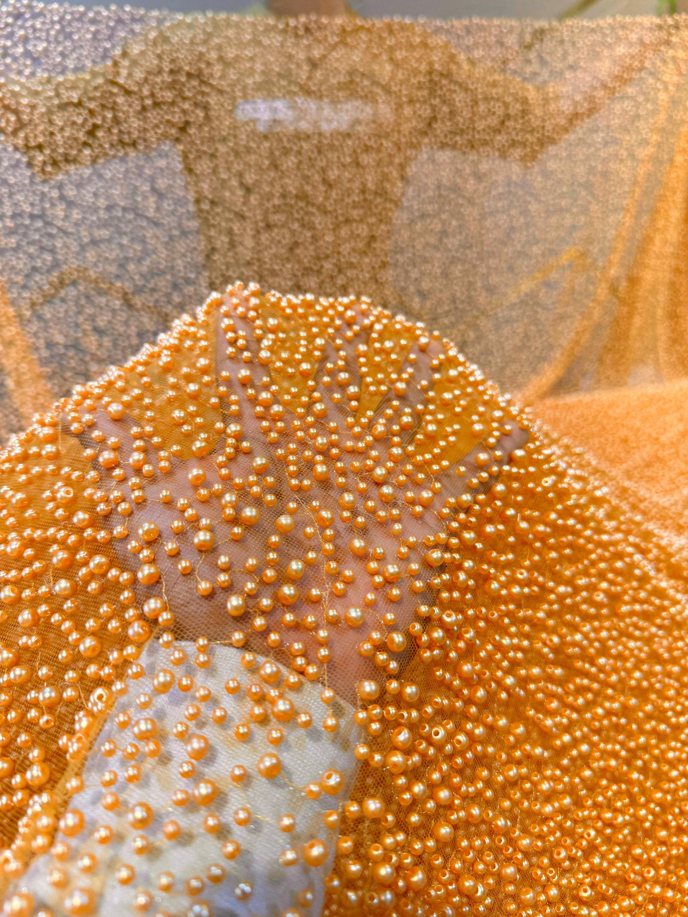 Imported Handwork Net Embroidery With Scattered Pearls Work 54 inch width