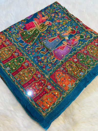 Darbar Teal Blue Pure Silk Dupatta with Real Handwork 2.50 Meter length