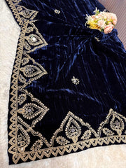 Navy Blue  Crush Velvet Real Mirror Handwork Dupatta 2.50 meter length