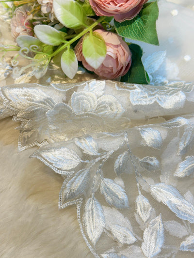 Saisha White Net Scalloped Dupatta With Floral Royal Cutwork 2.50 meter length