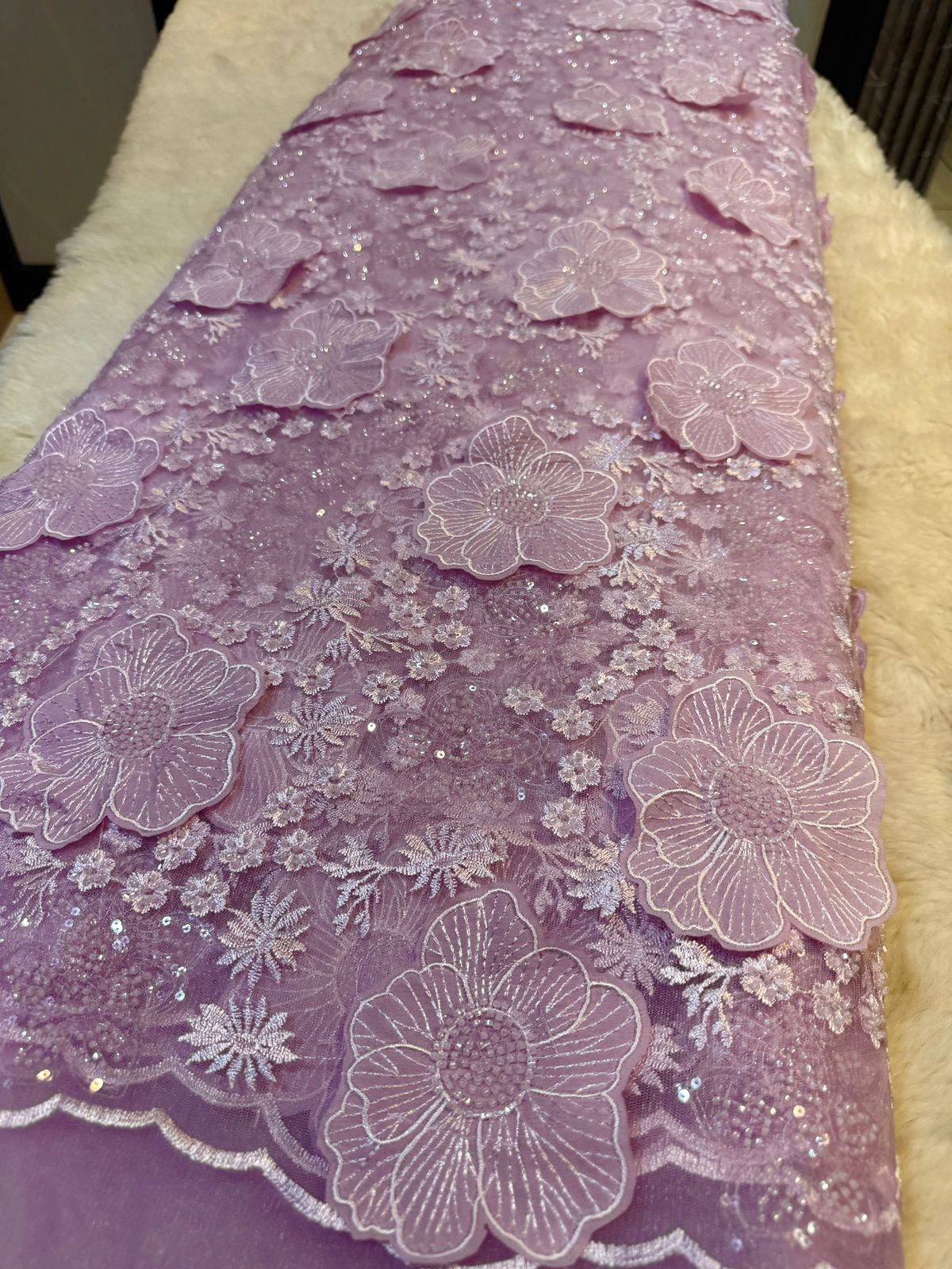 Pink Agam Applique Handwork Net Embroidery 54 inch width