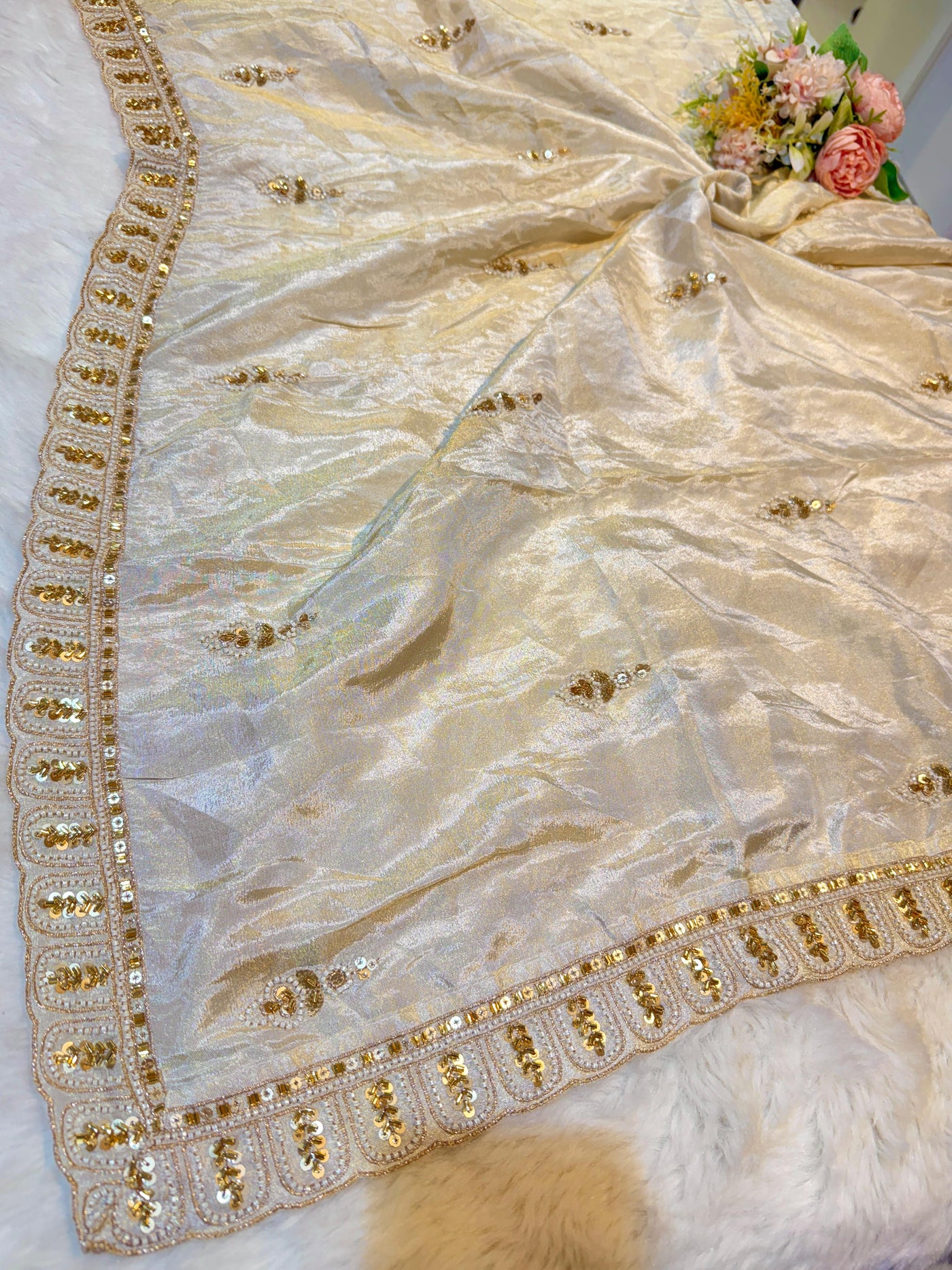Mehz Zari Tissue Handwork Dyeable Dupatta (2.40 meter length)