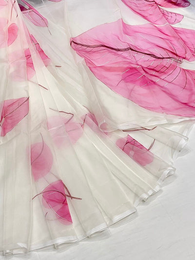 Myra Floral Organza Saree With Foil Highlights