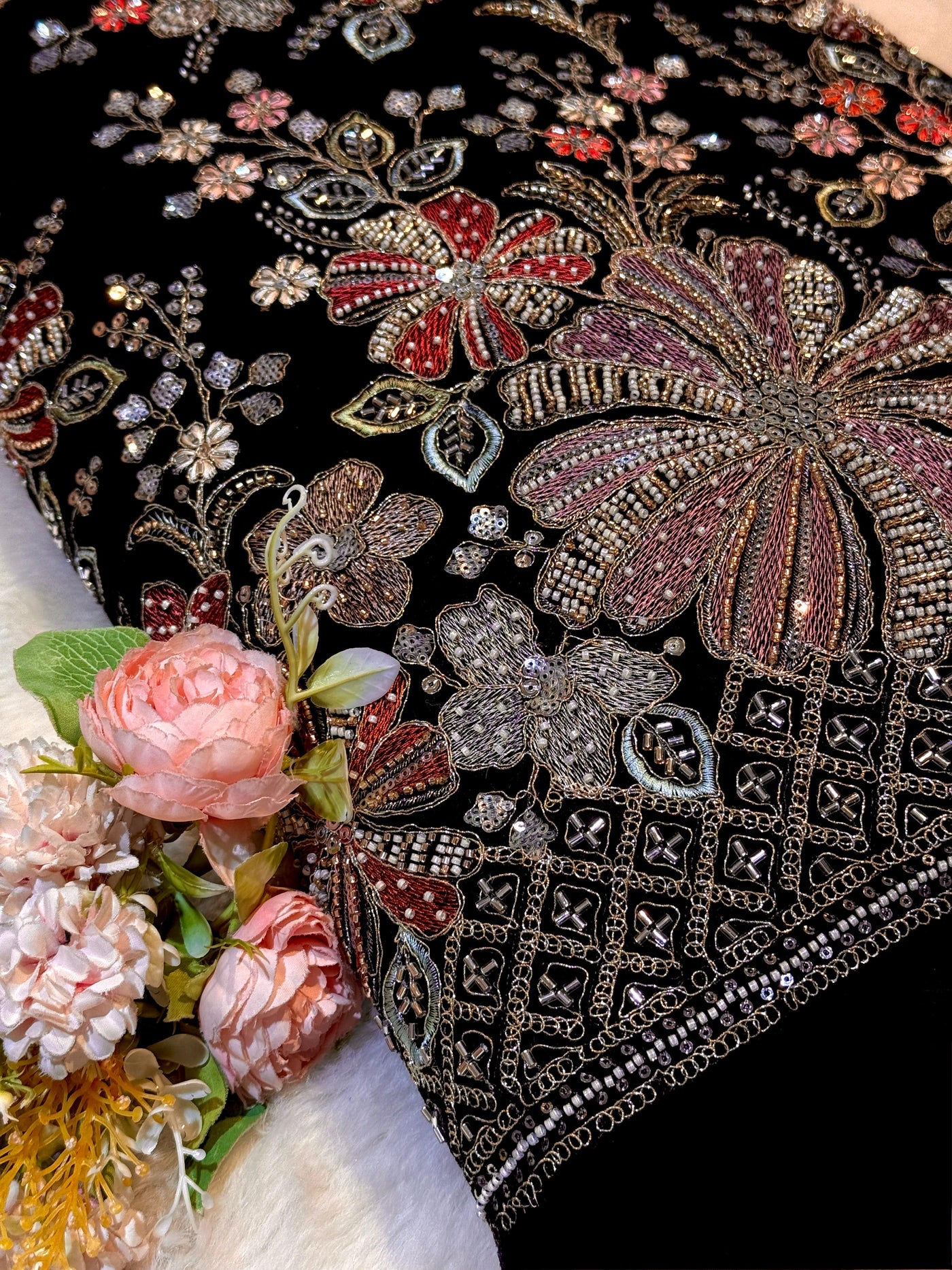 Mannat Black Velvet Handwork Embroidery 44 inch width